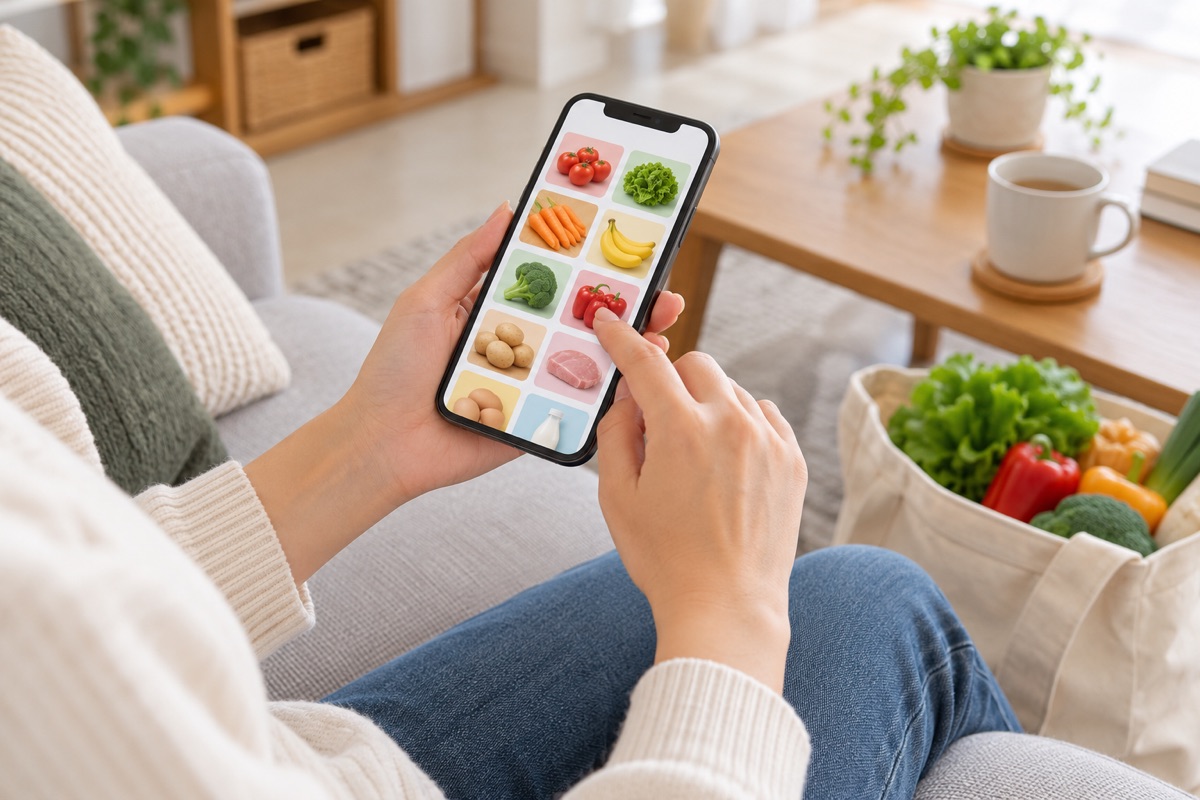 スマホで食材を注文する手元(イメージ)