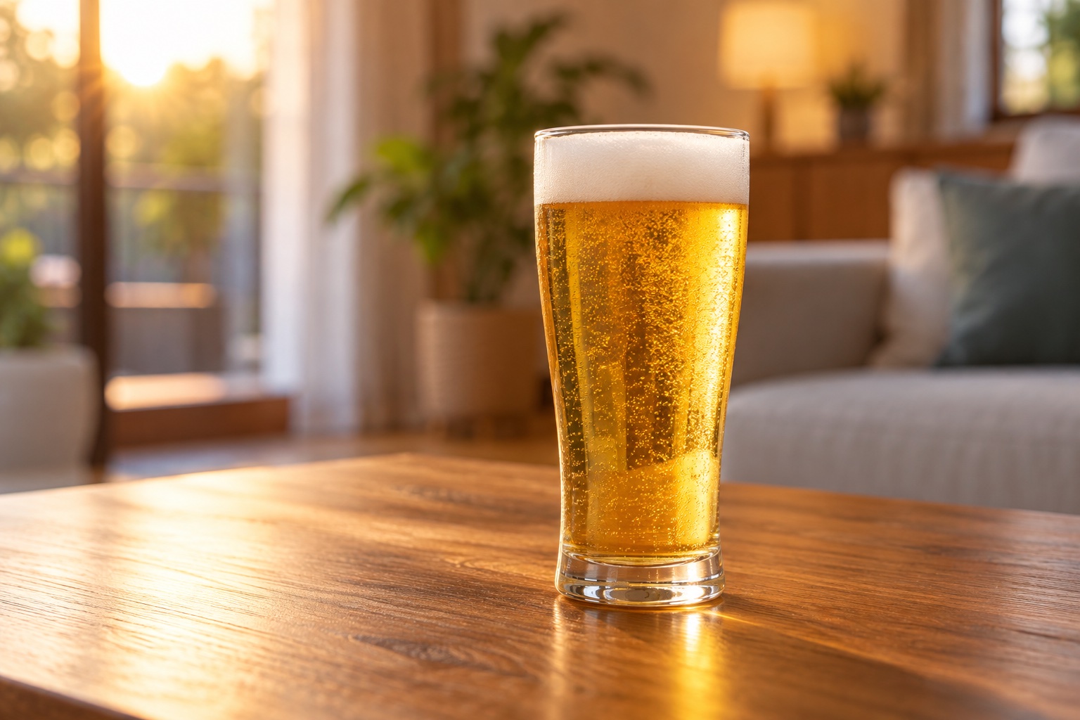 泡ののったビールのような飲み物が入ったグラス(イメージ)