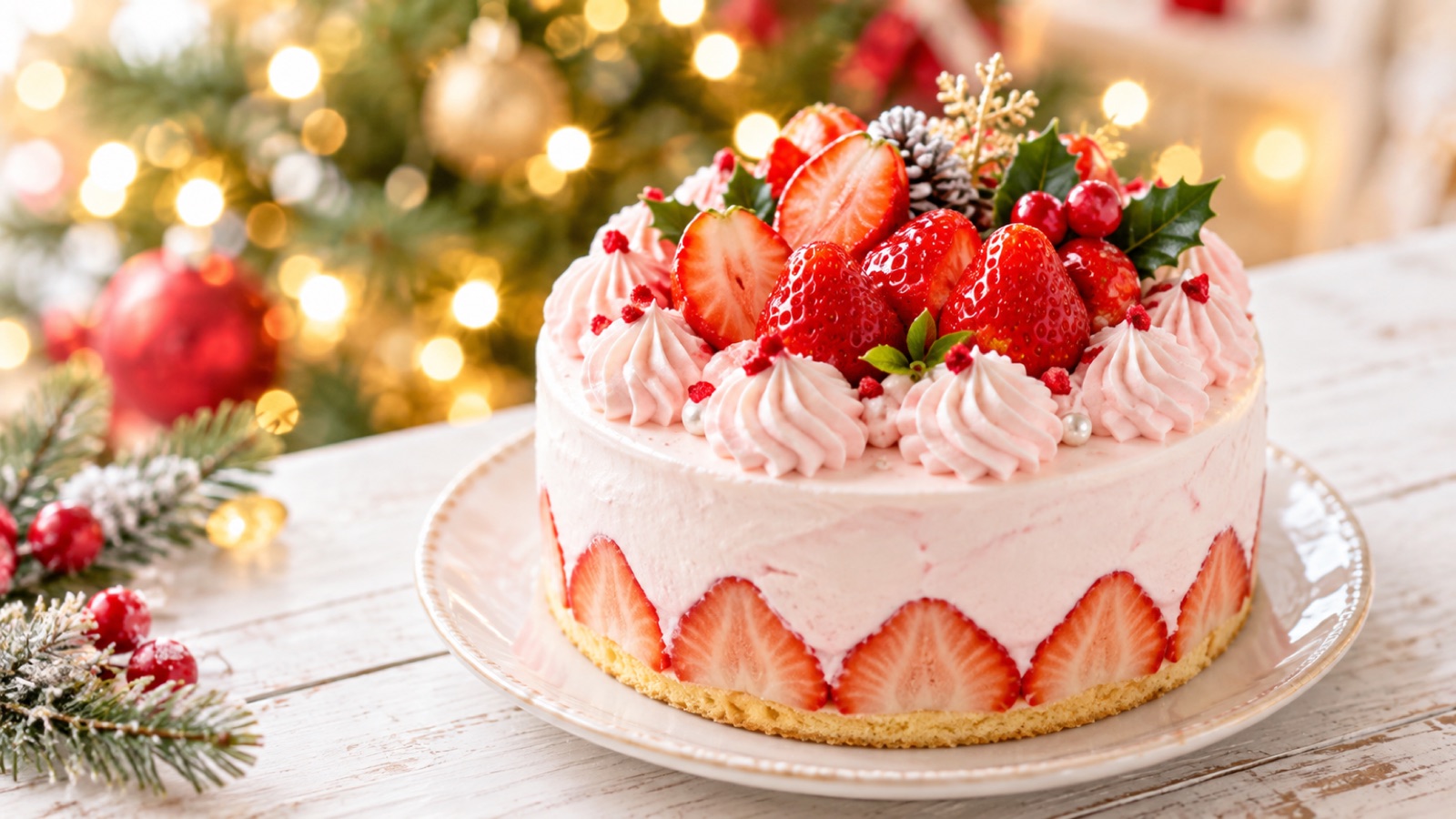 いちごで飾ったクリスマスケーキ(イメージ)