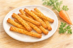 お皿にのった手作りの野菜ポッキーのイメージイラスト