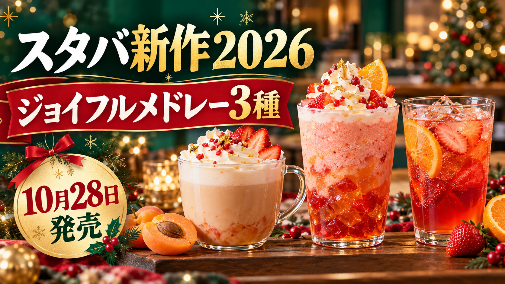 スタバ新作2026ジョイフルメドレー3種と10月28日発売の案内