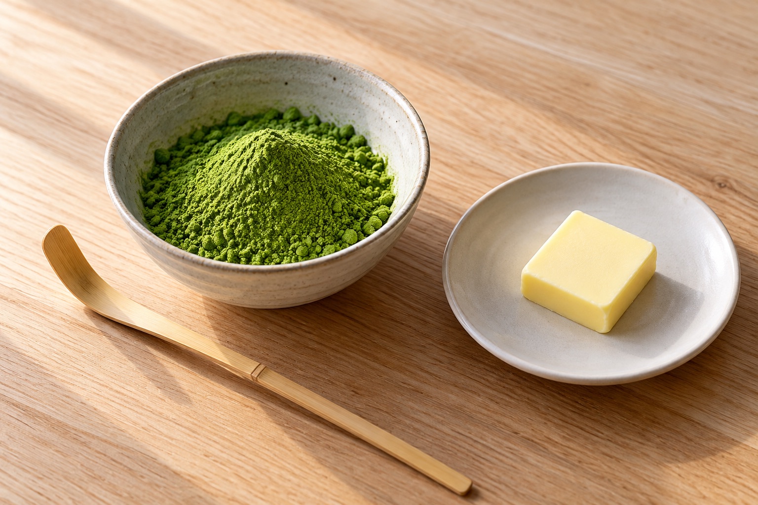 抹茶パウダーと小皿のバター（イメージ）